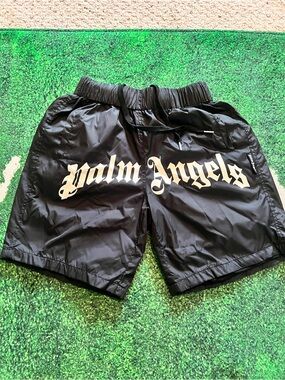 Palm Angels Black Shorts with White Gothic Logo Size M
